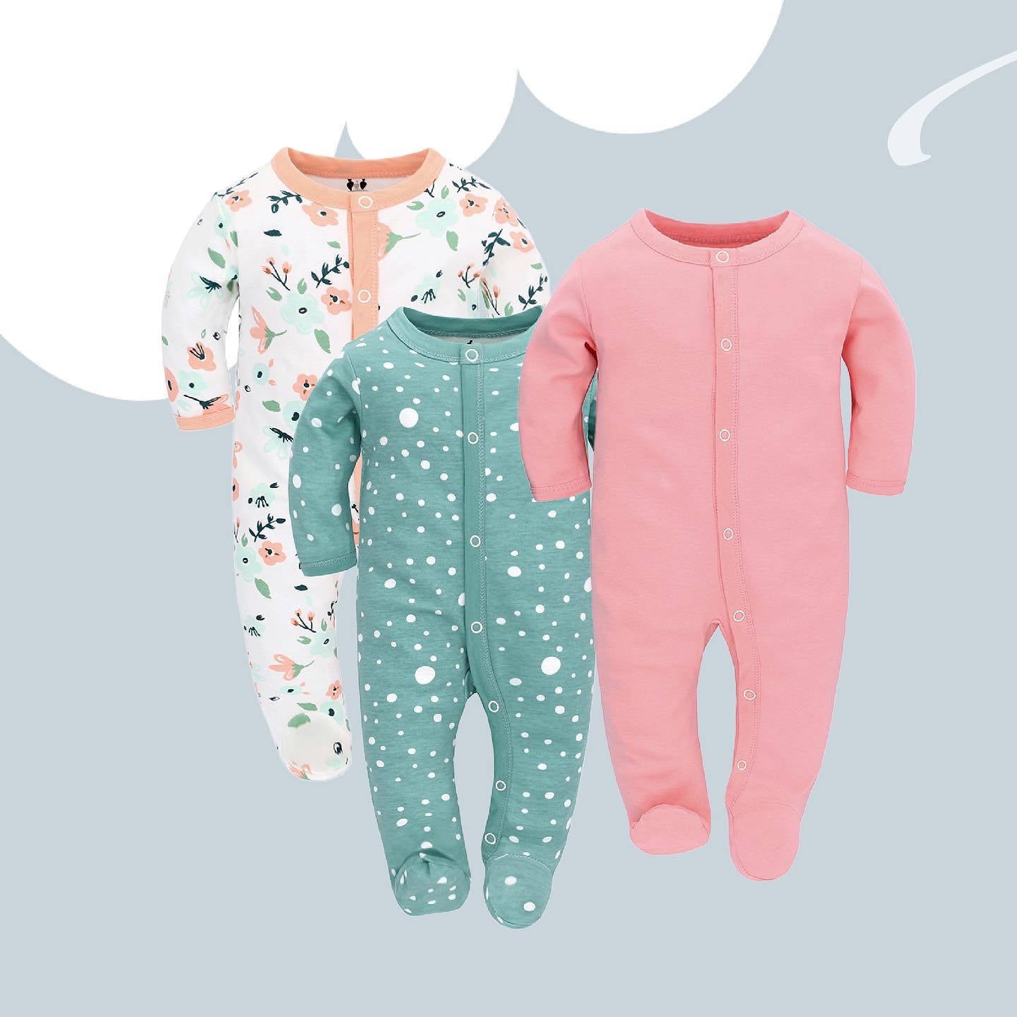 Soft Baby Romper featuring colorful designs including floral, polka dots, and solid colors, perfect for infants.