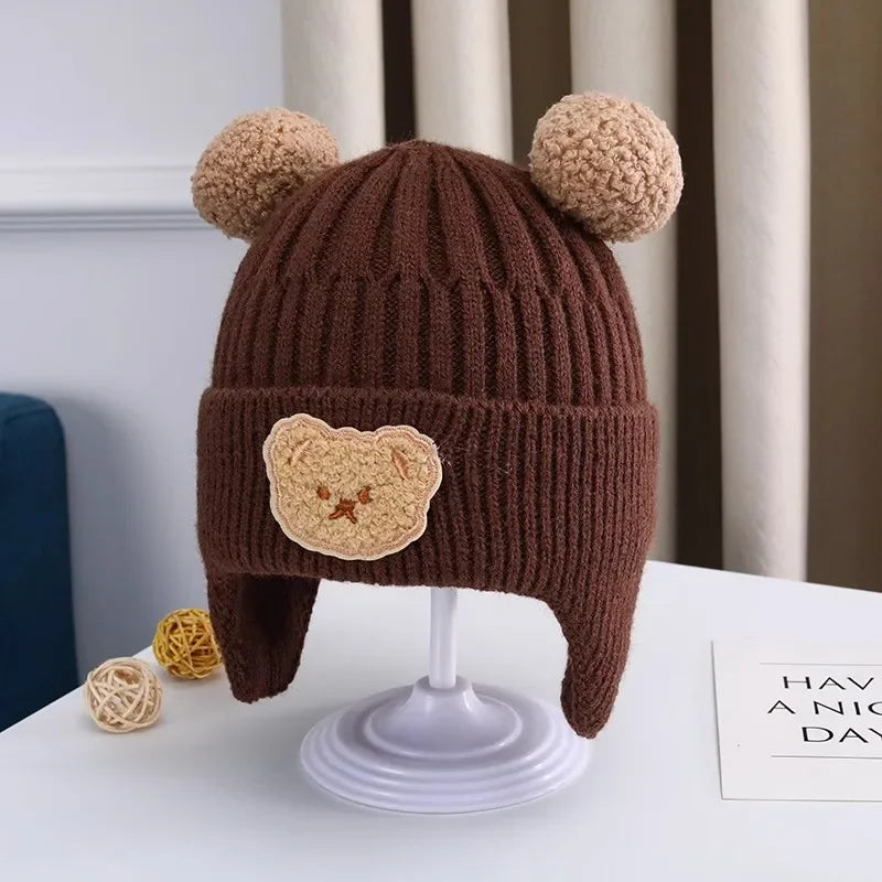 baby winter wool hat with bear ears