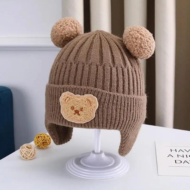 baby winter wool hat with bear ears