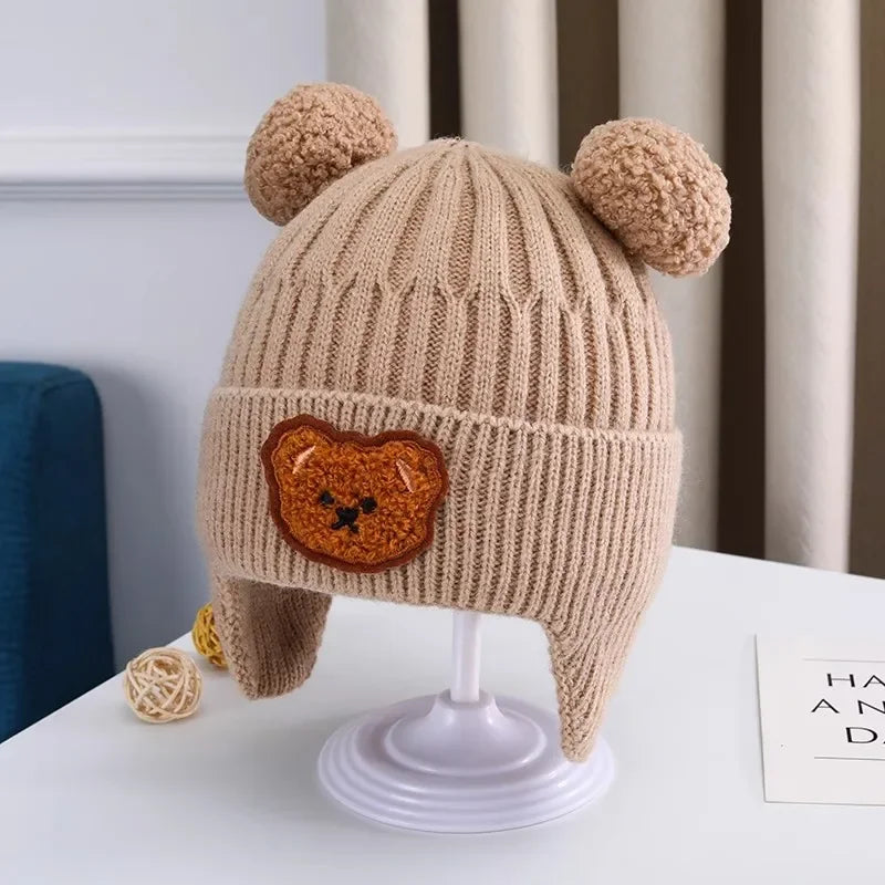 baby winter wool hat with bear ears